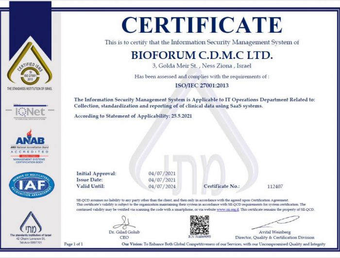 Bioforum has received ISO 27001:2013 certification for Information Security Management System (ISMS)